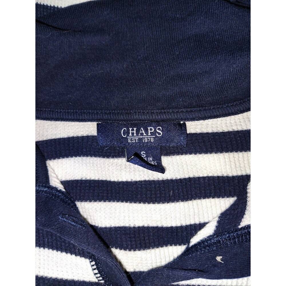 Chaps Est. 1978 Navy Blue & White Striped Waffle Knit Thermal Henley Shirt -... - Picture 10 of 11